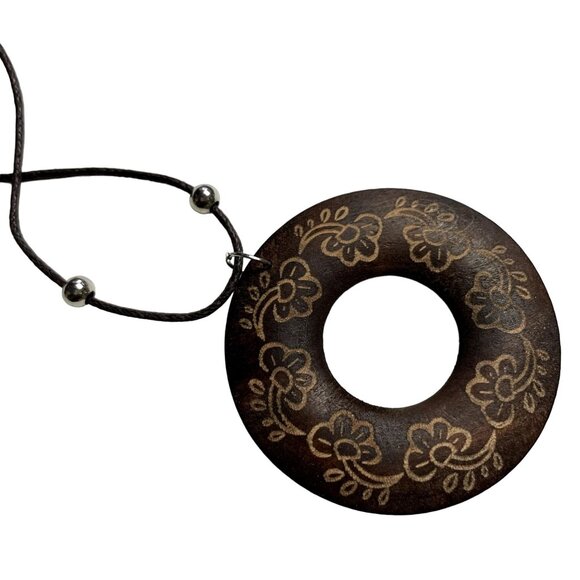 Large Lightweight Pierced Dangle Hook Wood Earring Necklace Set u Handmade Boho - Picture 3 of 4